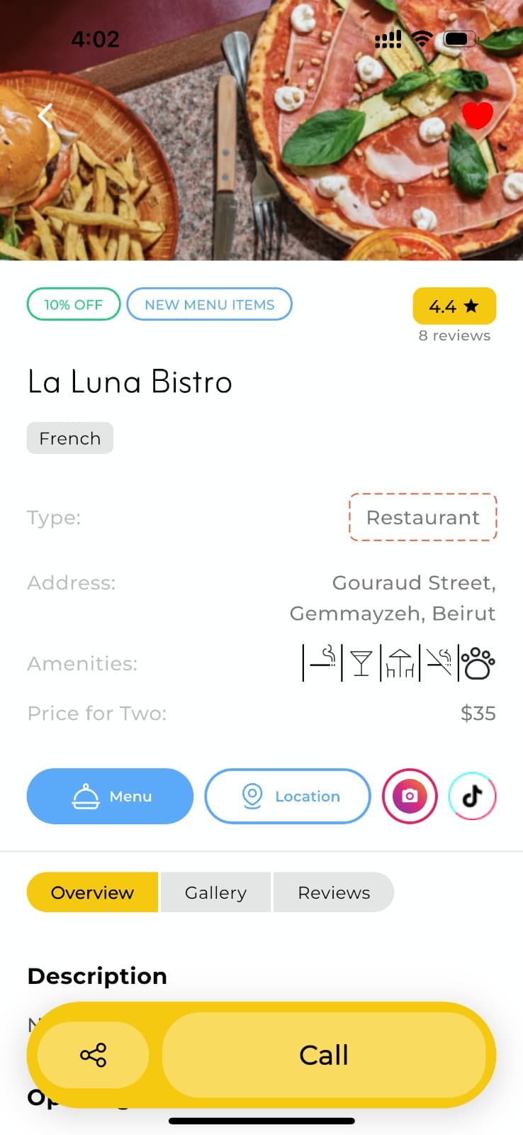 Restaurant Page